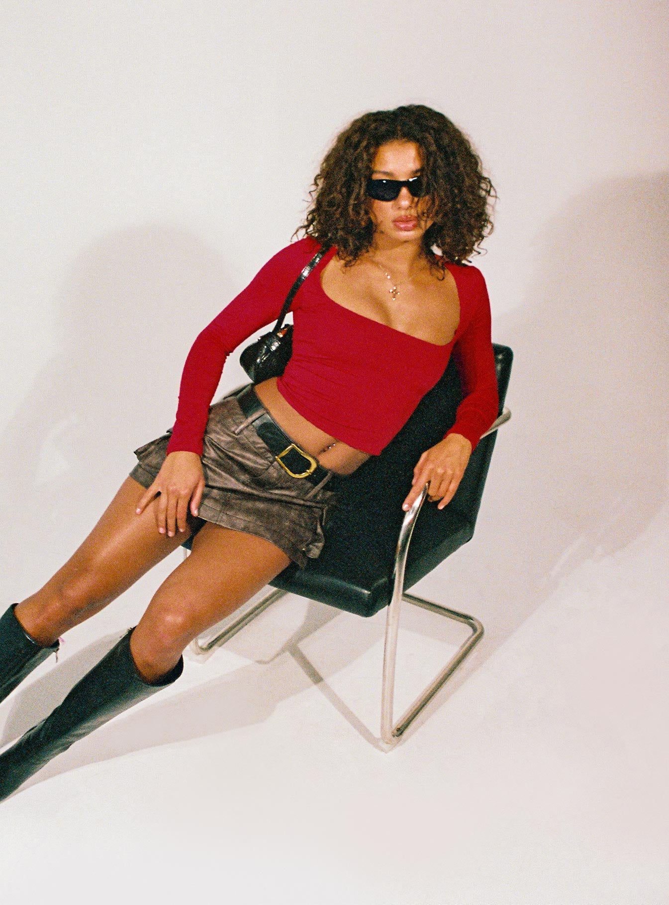 Washed Black Cargo Faux Leather Mini Skirt with Belt Loops