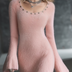 Amelia Pink Square Neck Bell Sleeve Knit Mini Dress - Pink