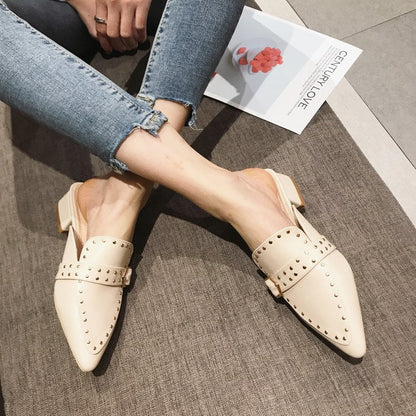 Chloe's Trendy Studded Mules with Low Square Heel