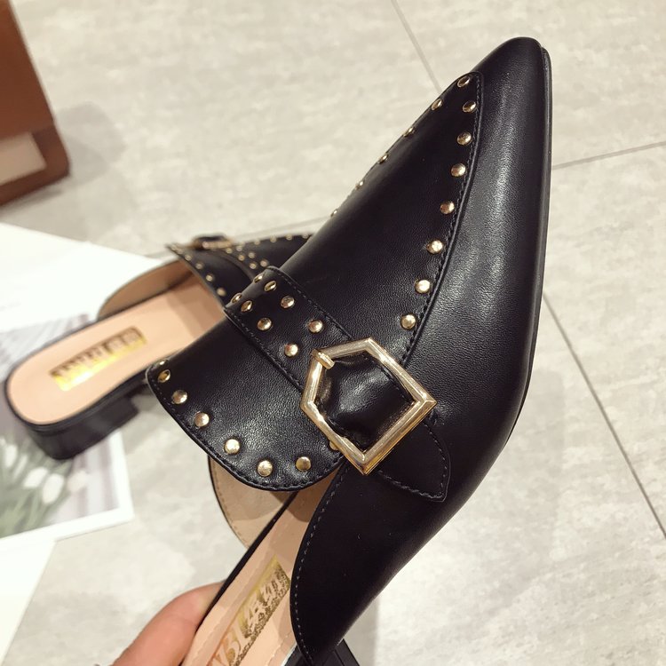 Chloe's Trendy Studded Mules with Low Square Heel