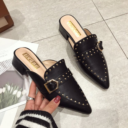 Chloe's Trendy Studded Mules with Low Square Heel
