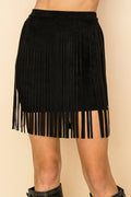 Black Faux Suede Fringe Mini Skirt