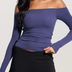 Black Ribbed Off-The-Shoulder Brami Top with Medium Support - Navy