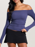 Black Ribbed Off-The-Shoulder Brami Top with Medium Support