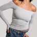 Black Ribbed Off-The-Shoulder Brami Top with Medium Support - Heather Gray