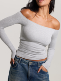 Black Ribbed Off-The-Shoulder Brami Top with Medium Support