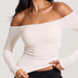 Black Ribbed Off-The-Shoulder Brami Top with Medium Support - Cream