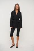 Alysha Black Collarless Waist-Belt Blazer