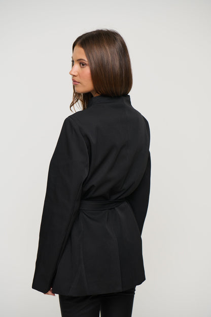 Alysha Black Collarless Waist-Belt Blazer
