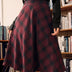 Golden Hour Plaid Cotton Midi Skirt with Elastic Waist and Pockets - Berry Black Plaid