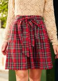 Cherry Checker Plaid Bow Detail Dirndl Skirt with Pockets