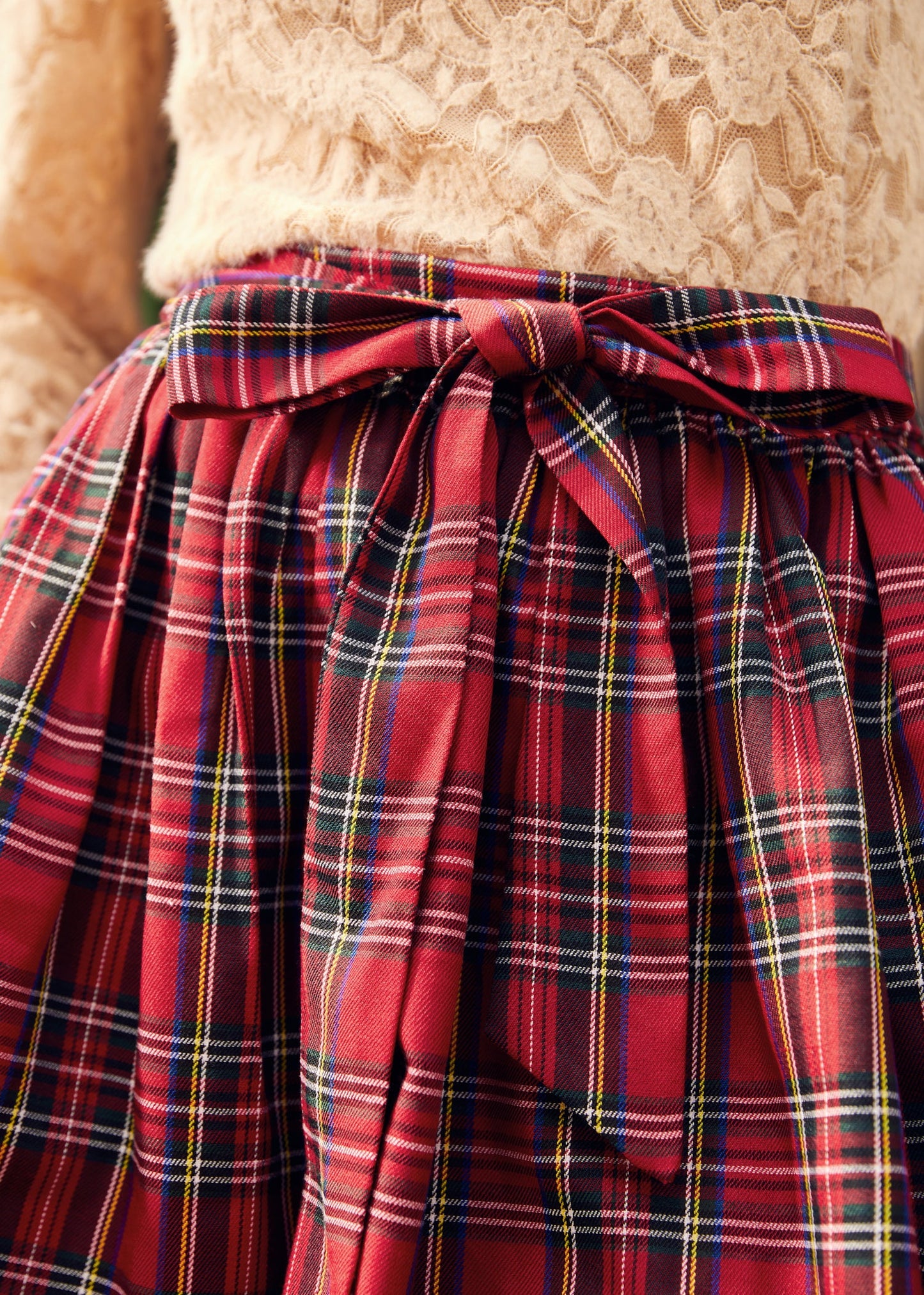 Cherry Checker Plaid Bow Detail Dirndl Skirt with Pockets