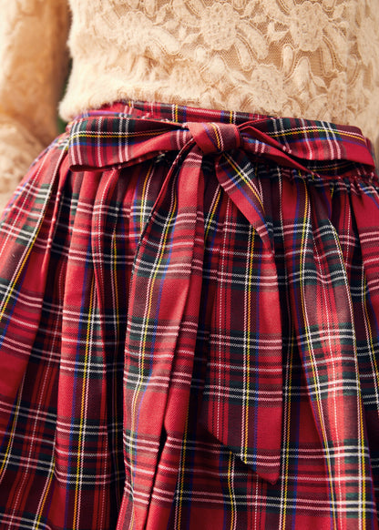 Cherry Checker Plaid Bow Detail Dirndl Skirt with Pockets