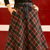 Festive Plaid A-Line Skirt with Satin Waist Tie - Evergreen Tartan