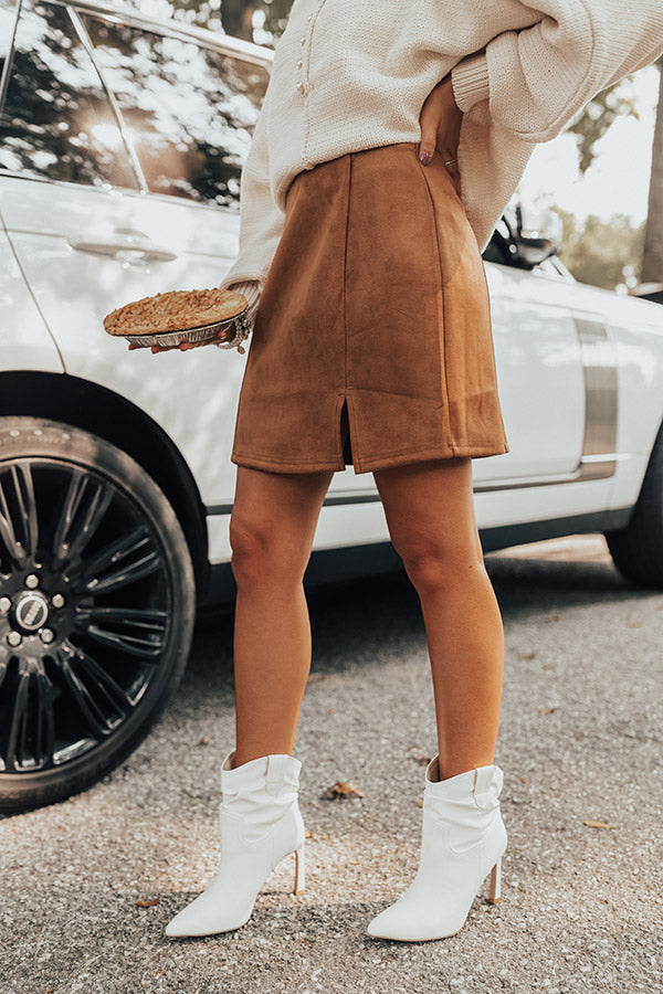 Brown V-Notch Faux Suede Mini Skirt