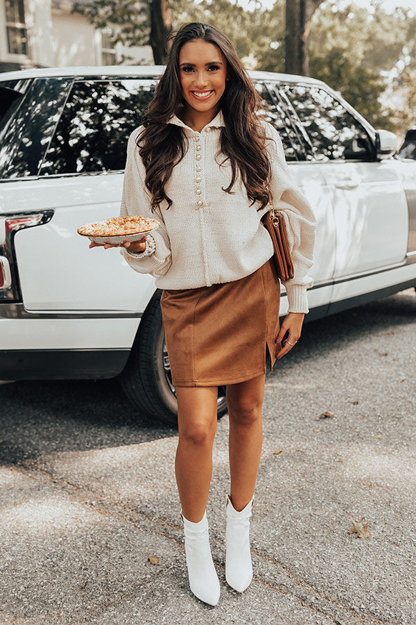 Brown V-Notch Faux Suede Mini Skirt