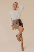 Black Elastic Waist Faux Leather Wrap Skirt