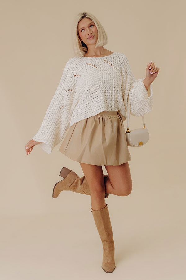 Beige High Waist Bubble Hem Faux Leather Mini Skirt