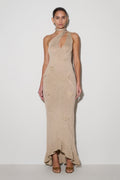 Alexandra Gold Floral Metallic One-Shoulder Maxi Dress