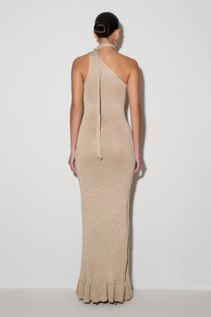 Alexandra Gold Floral Metallic One-Shoulder Maxi Dress