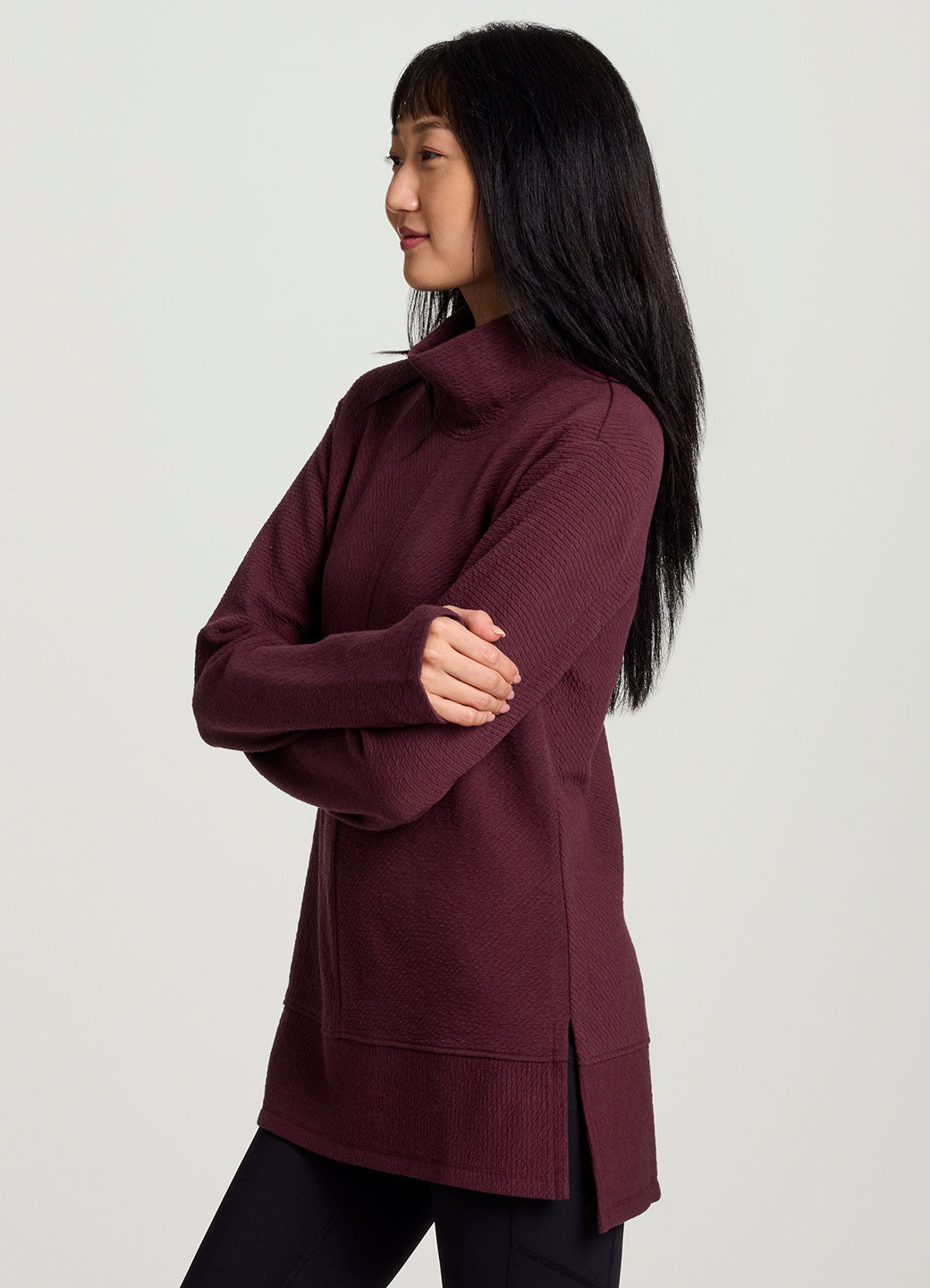Studio Jacquard Mock Neck Tunic Pullover with Thumb Holes