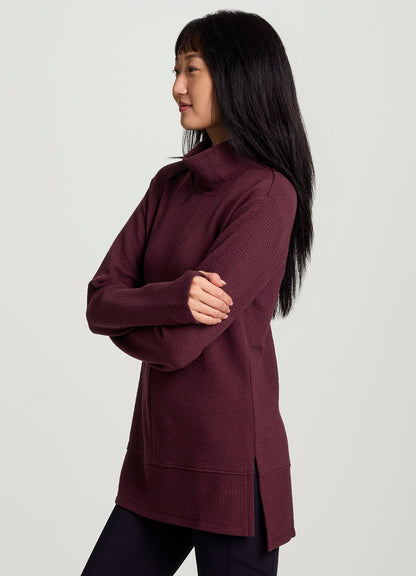 Studio Jacquard Mock Neck Tunic Pullover with Thumb Holes