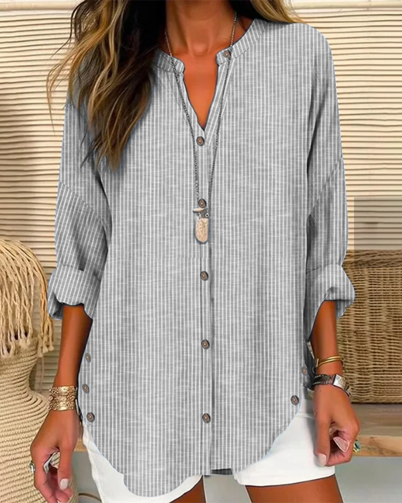 Luvrefashion | Betty Chic Loose Fit Long Sleeve Button Up Blouse in Blue - back view