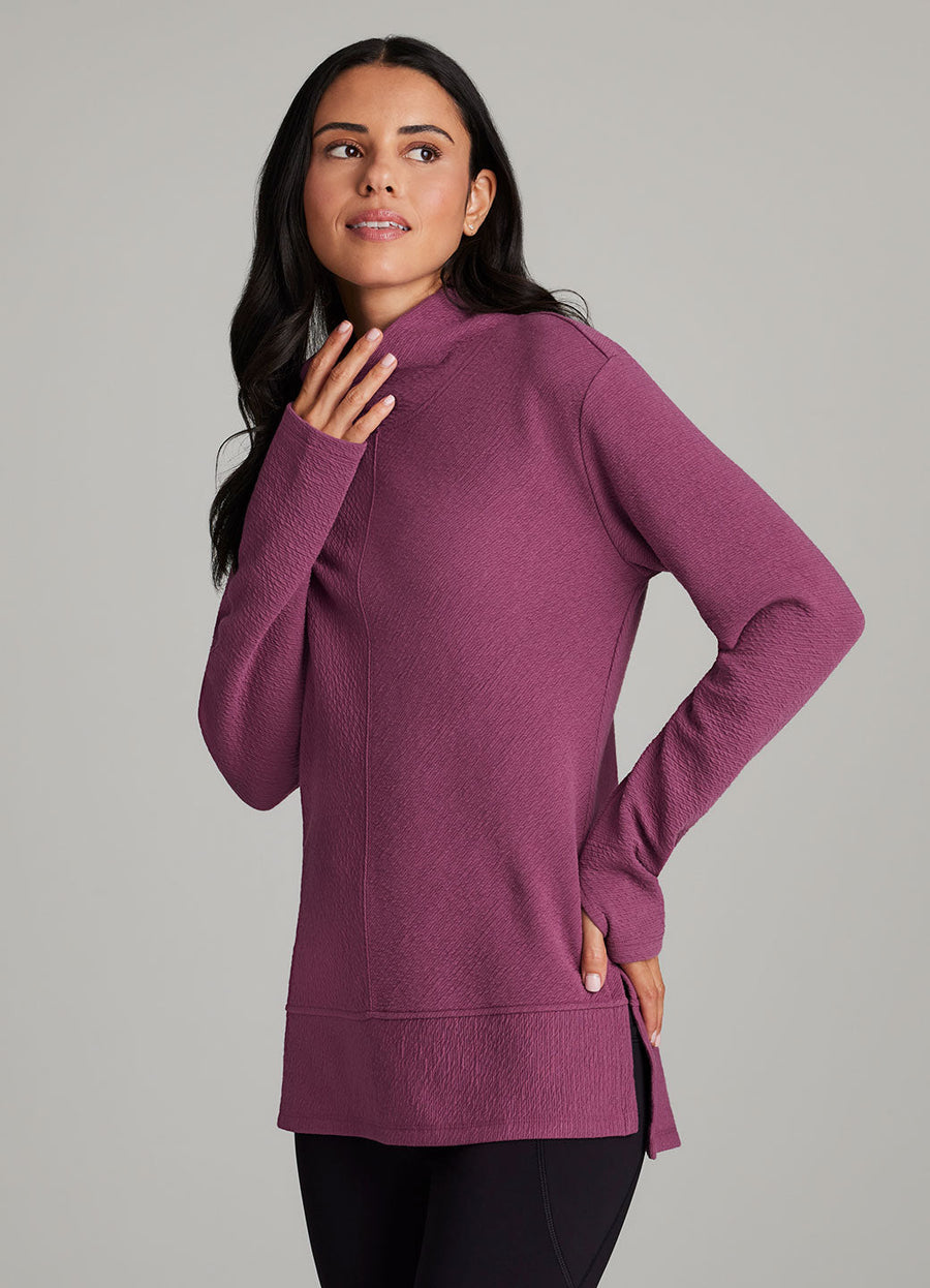 Studio Jacquard Mock Neck Tunic Pullover with Thumb Holes