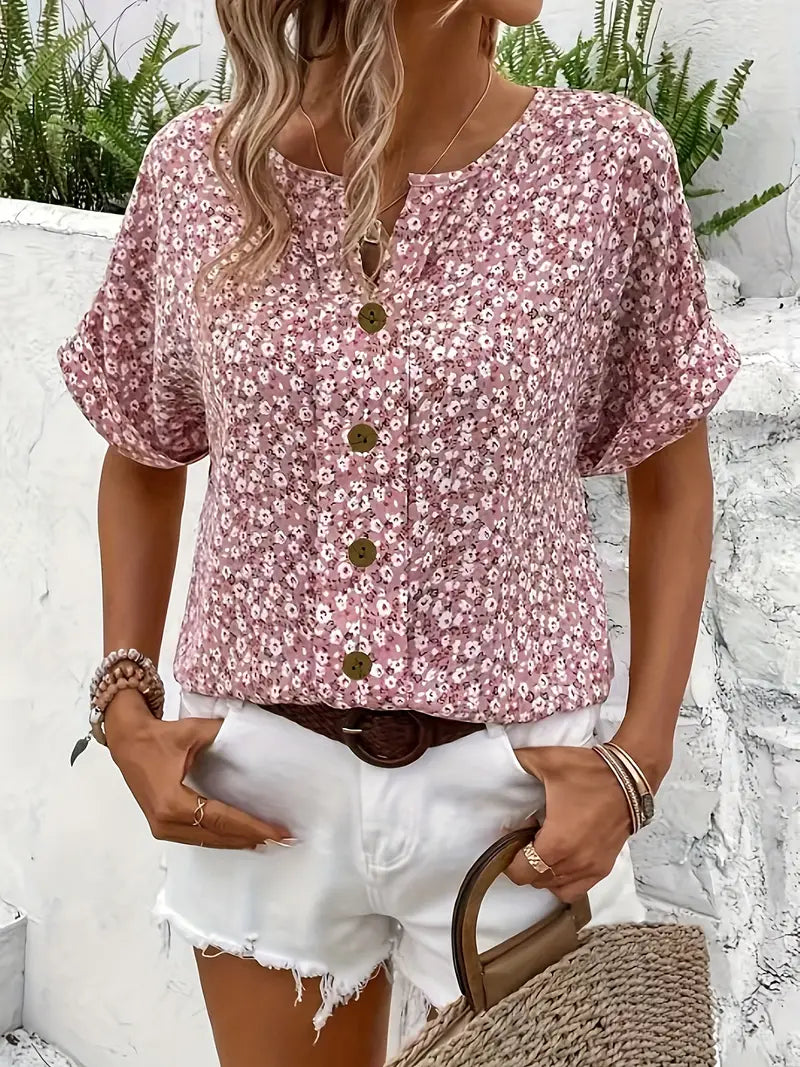 Luvrefashion | Wolena Easygoing Floral Button Up Blouse in Floral - detail view