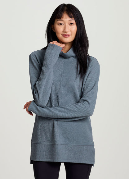 Studio Jacquard Mock Neck Tunic Pullover with Thumb Holes