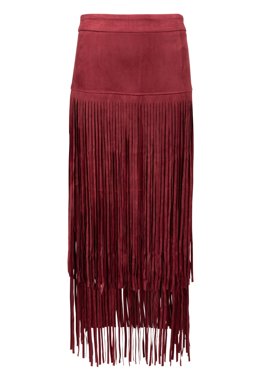 Pinto Ranch Faux Suede Long Fringe Skirt