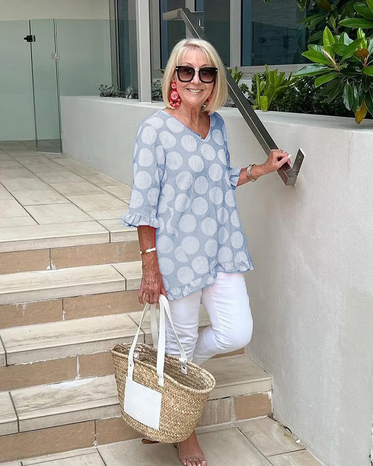 Luvrefashion | Dulce Timelessly Elegant Vintage Print Top in Sky Blue - image 7