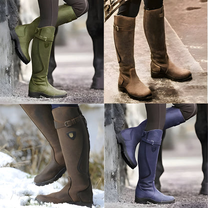Luvrefashion | Anna Buckle Detail Flat Riding Boots in Dark Brown - back view