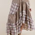 Vintage Plaid Crochet Ruffle Maxi Skirt with Adjustable Waistband - Mushroom