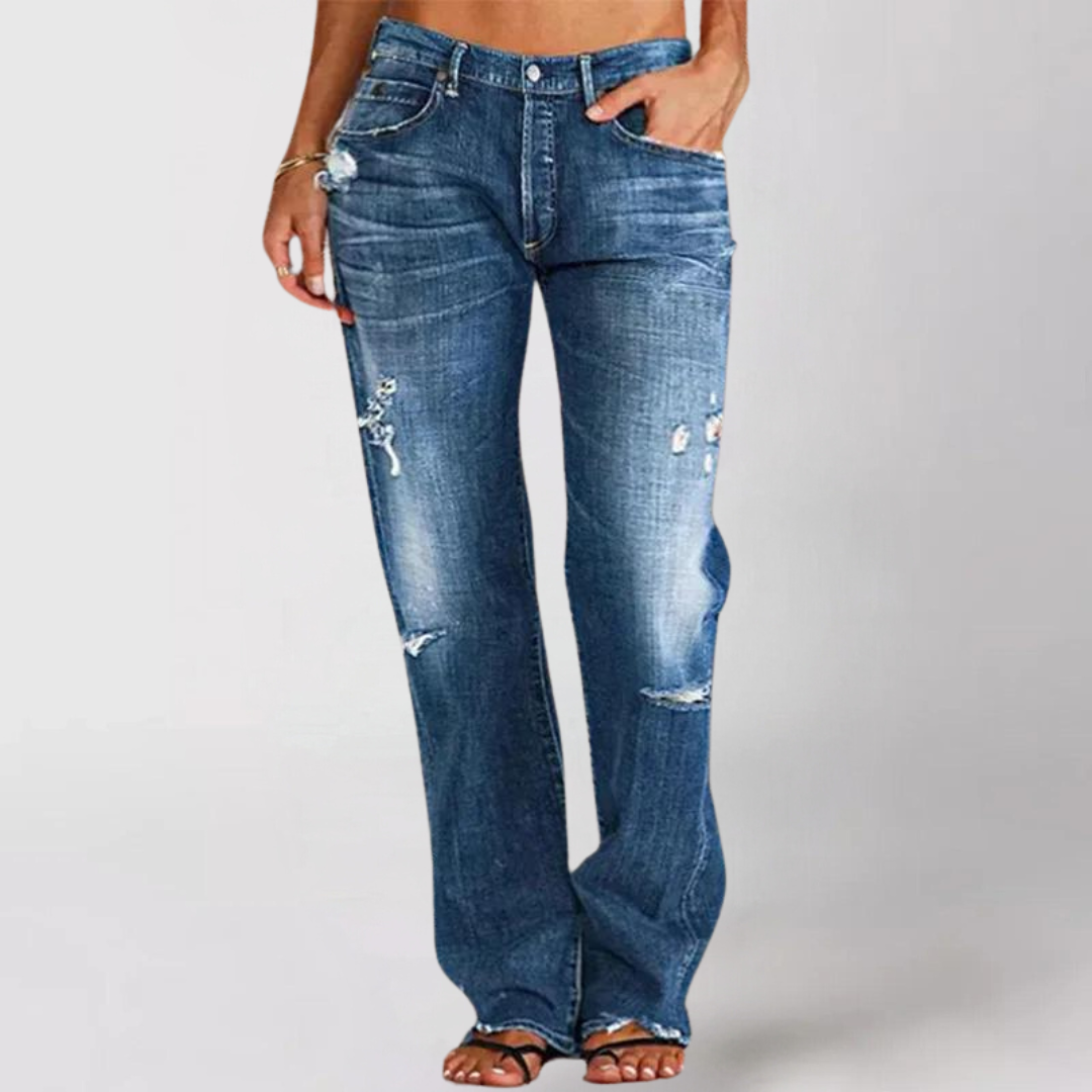 Carol Wide Leg Relaxed Denim Jeans in Dark Blue - side view
