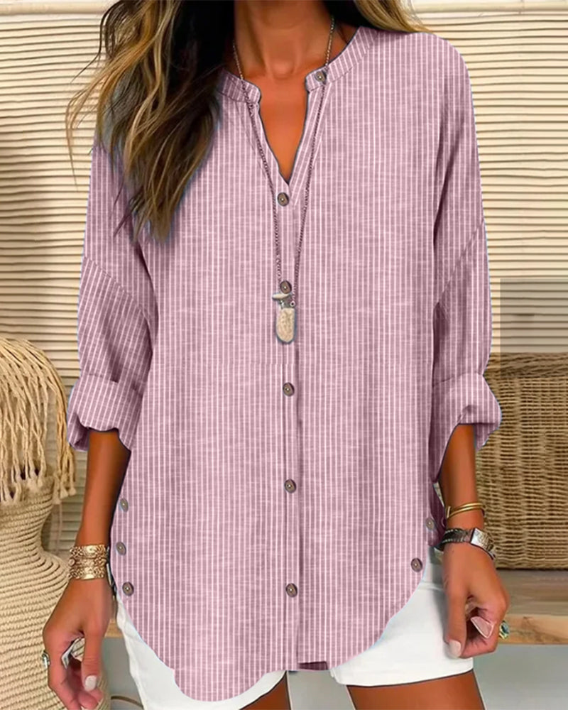 Luvrefashion | Betty Chic Loose Fit Long Sleeve Button Up Blouse in Blue - side view