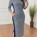 Sophia Navy Striped Midi Dress with Contrast Panels and Pockets - Blue
