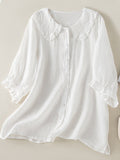 Lillian | Women's Fashionable Cotton Shirt with Loose Ruffled Neck