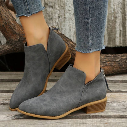 Lena Pointed Toe Wedge Ankle Boots in Green - back view