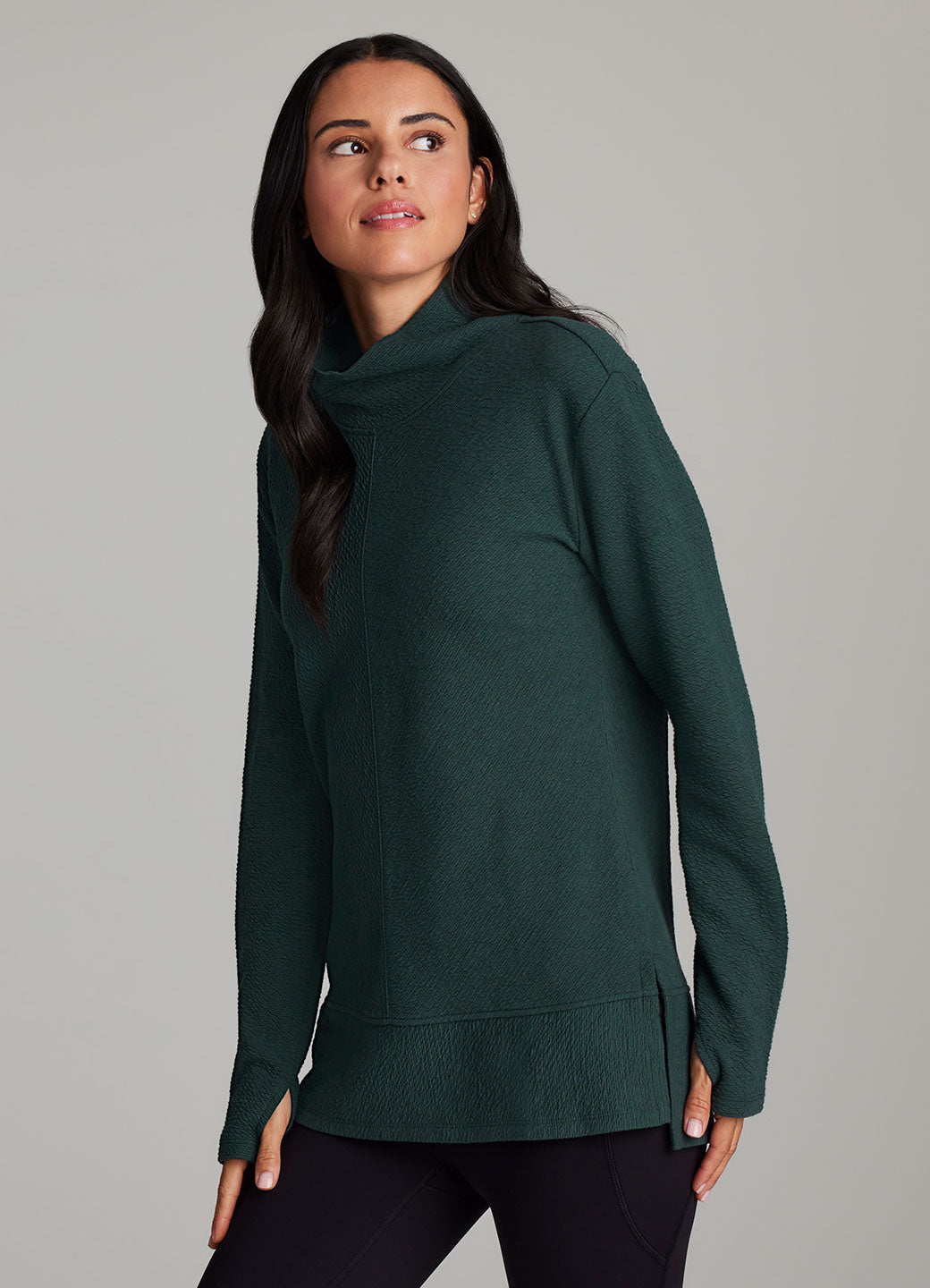Studio Jacquard Mock Neck Tunic Pullover with Thumb Holes