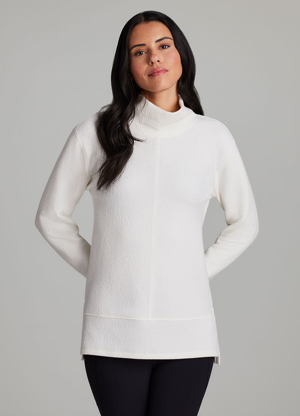 Studio Jacquard Mock Neck Tunic Pullover with Thumb Holes