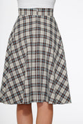 Orchid Bloom White & Brown Plaid Flared Midi Skirt