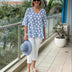 Dulce | Women's Timelessly Elegant Vintage Print Top - Sky Blue