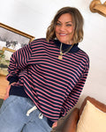 Striped Mock Neck Oversized Pullover with Ribbed Trim