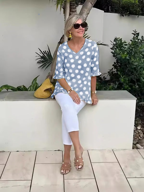 Luvrefashion | Dulce Timelessly Elegant Vintage Print Top in Sky Blue - image 6