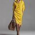Carmen | Solid Color High Collar Knit Midi Dress with Decorative Buttons - Earth Yellow