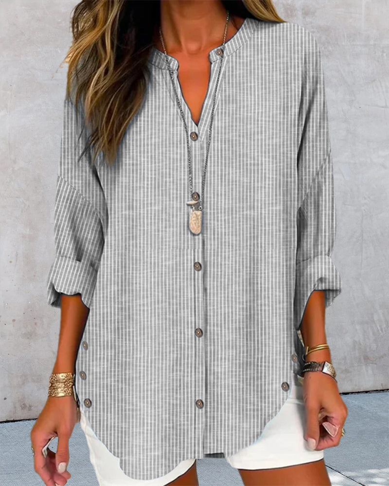 Luvrefashion | Betty Chic Loose Fit Long Sleeve Button Up Blouse in Blue - image 7