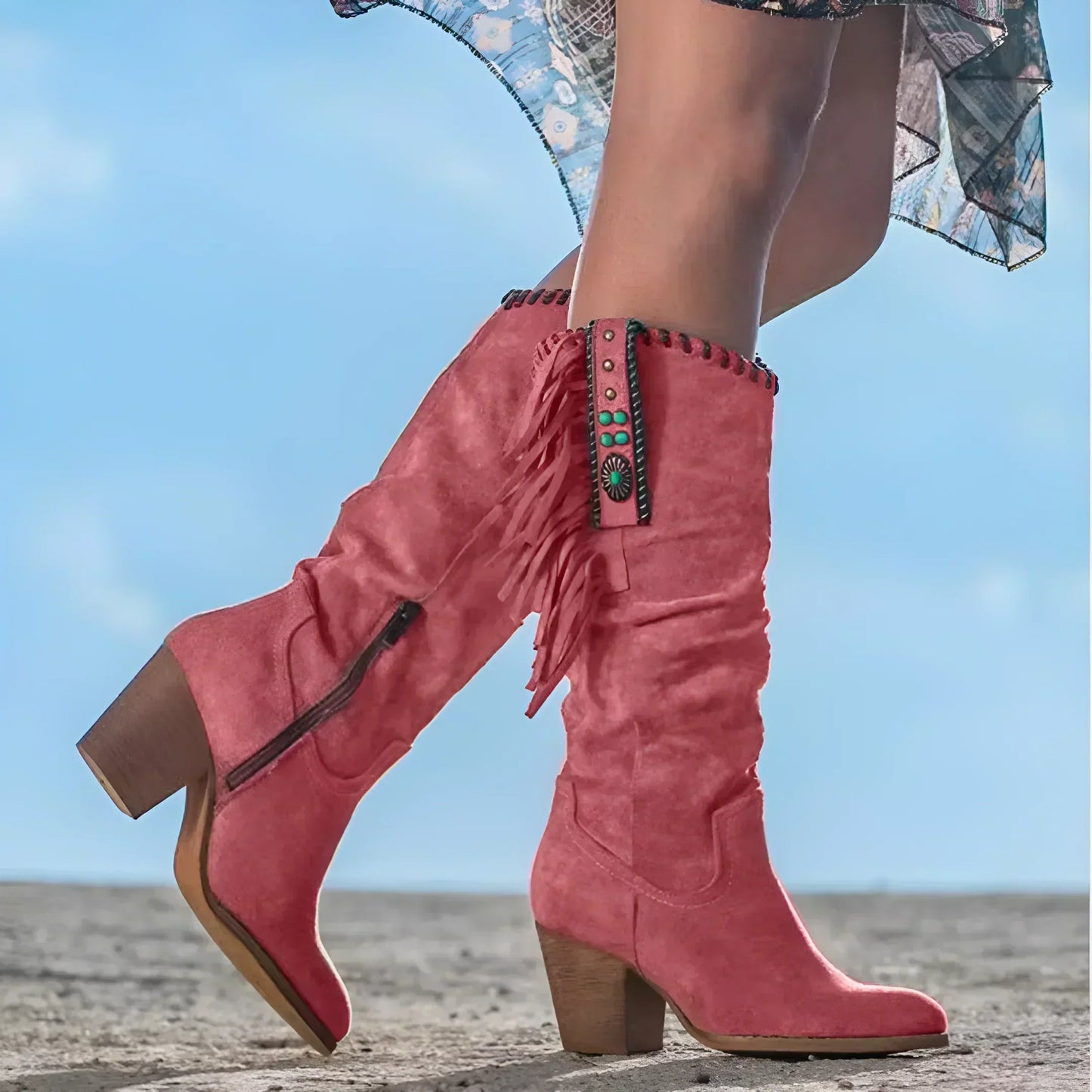Luvrefashion | Maria Ankle Length Cowboy Boots with High Heels in Brown - detail view