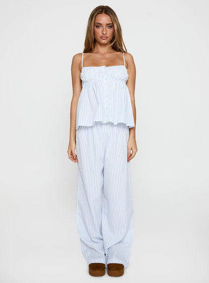 Cassini Blue Stripe Ruched Two-Piece Summer Set