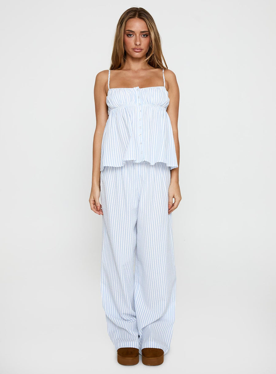 Cassini Blue Stripe Ruched Two-Piece Summer Set